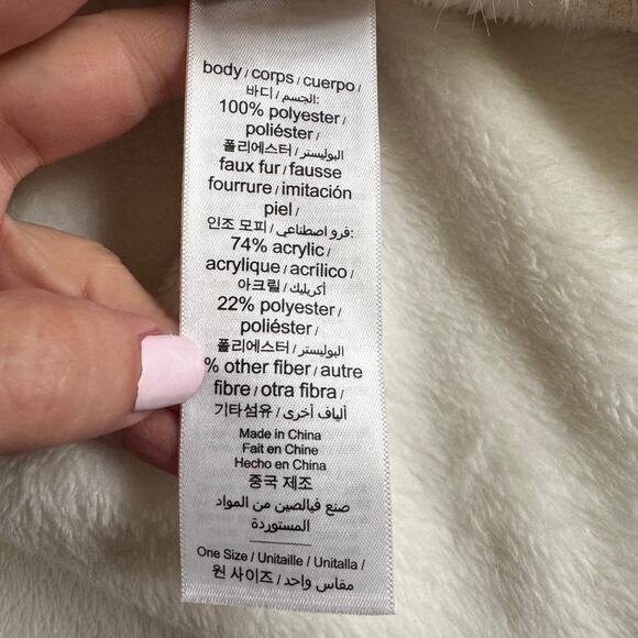 Pottery Barn PB Teen Faux Animal Fur Trim Hooded Robe Ombre Ivory Belt Tie EUC - Picture 9 of 12